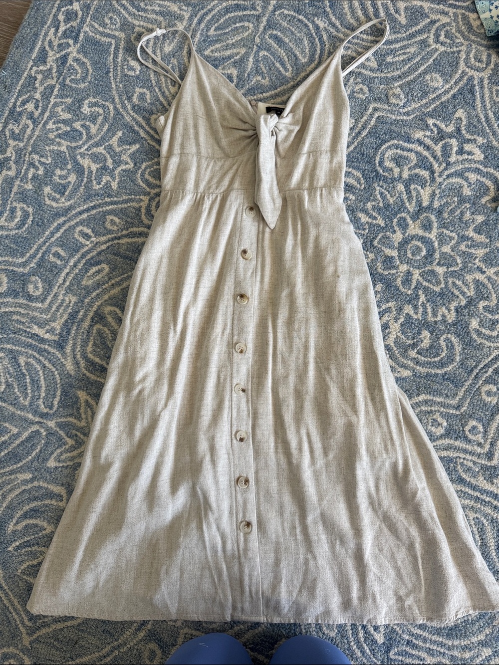 Papermoon Light Beige Tie-Front Button Midi Dress